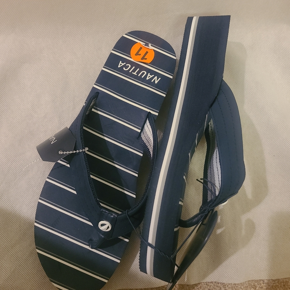 Nautica Women's Hereford Navy/Grey/White Stripe Sandal Slippers Size 11